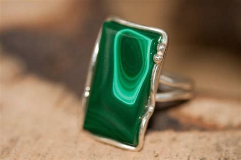 Malachite Ring fitted in sterling silver setting. Silver ring, big ring women. Statement rings ...