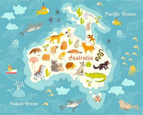 Animals world map, Australia | Pre-Designed Illustrator Graphics ~ Creative Market