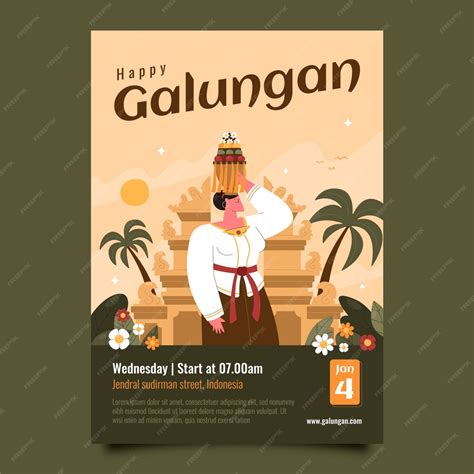 Free Vector | Flat galungan vertical poster template