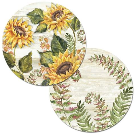 CounterArt Sunflowers Reversible Round Tabletop Placemat Set of 4 Made ...