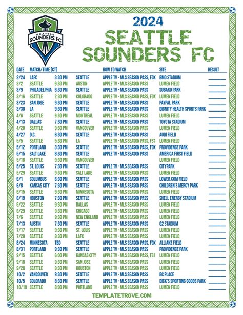 Printable2024 Seattle Sounders FC Soccer Schedule