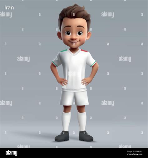 3d cartoon cute young soccer player in Iran national team kit. Football team jersey Stock Vector ...