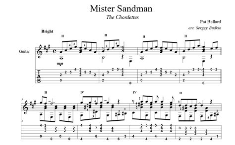 Mister Sandman for guitar. Guitar sheet music and tabs.