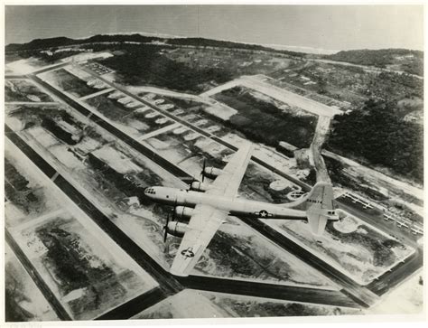 Aerial view of a B-29 in flight over Anderson Air Force Base (probably ...