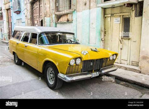 A classic, vintage station wagon, from the 1950's, parked in the Old ...