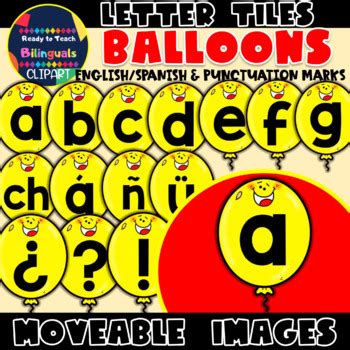 Moveable LETTER TILES: BALLOONS / BIRTHDAY Themed (English & Spanish)