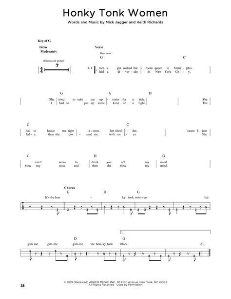 Honky Tonk Women by The Rolling Stones Sheet Music for Easy Bass Tab at Sheet Music Direct