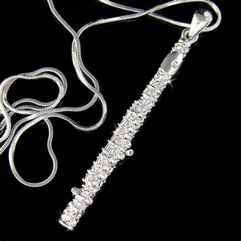 Swarovski Crystal Silver Plated Long Flute Woodwind Instrument | Etsy