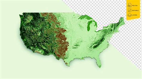 Premium PSD | Usa topographic map 3d realistic map color 3d illustration