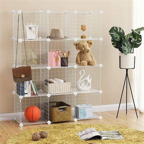 12 Cube Metal Wire Cube Storage DIY Closet Cabinet Shelf Organizer ...