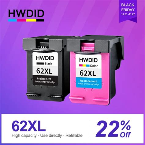 HWDID 62XL Refilled Ink Cartridge Replacement for HP 62 XL cartridge for HP Envy 5640 OfficeJet ...