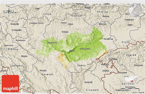 Physical 3D Map of Novo Mesto, shaded relief outside