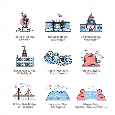 City Travel Landmarks of United States of America Stock Vector ...