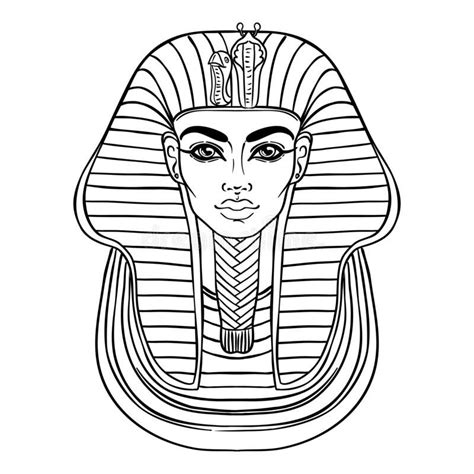 King Tutankhamun mask, ancient Egyptian pharaoh. Hand-drawn vintage vector outline illustration ...