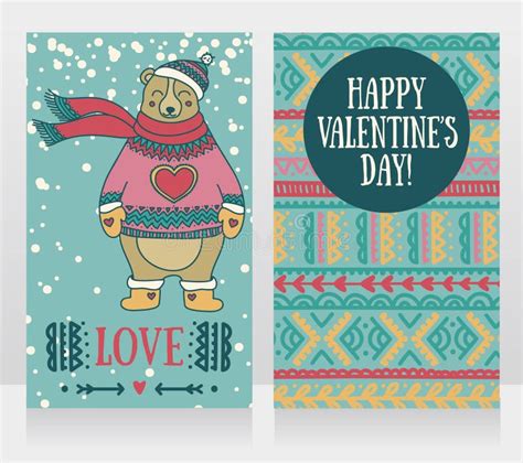 Two Cute Cards for Valentine`s Day with Smiling Bear Stock Vector ...