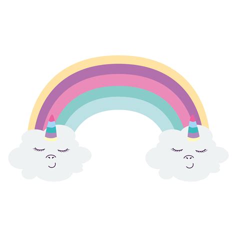 cute rainbow with clouds unicorn kawaii style 4833797 Vector Art at Vecteezy