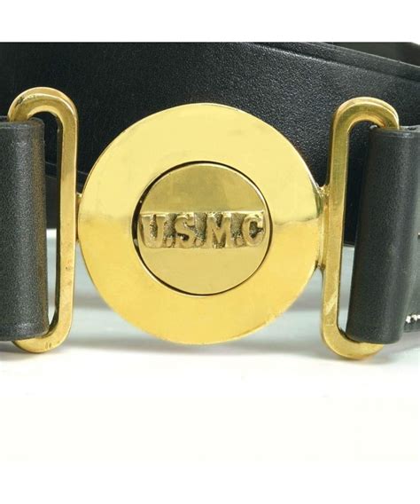 Officer's Style Pistol Belt Black Leather w/ USMC Brass Buckle - C9118FYA67L