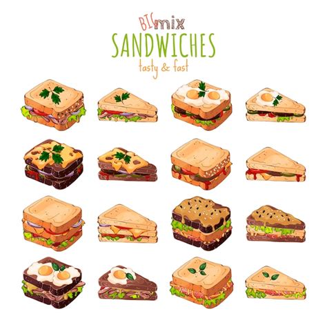 Premium Vector | Fast food theme: big set of different kinds of sandwiches.