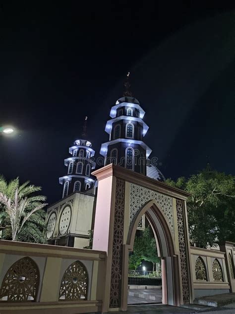 Beautiful Mosque Islamic Indonesia at Night Stock Image - Image of ...