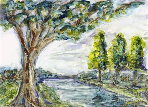 Riverbank Painting by Addie Hocynec