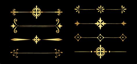 golden filigree dividers. Ornate swirl borders. Vector isolated gold fancy separators. Classic ...