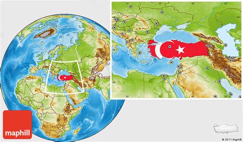 Flag Location Map of Turkey, physical outside