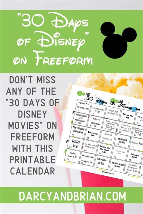 Freeform 30 Days of Disney Movies September 2019 Printable Schedule