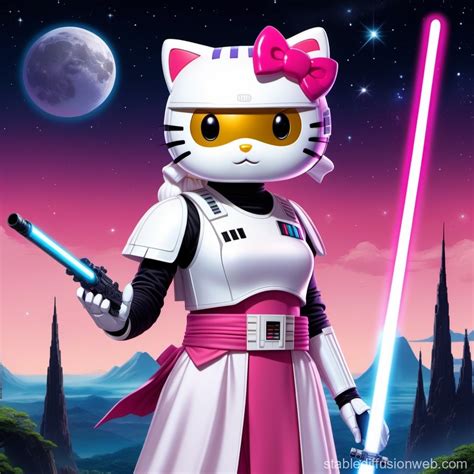 Hello Kitty Jedi with Magical Lightsaber | Stable Diffusion Online
