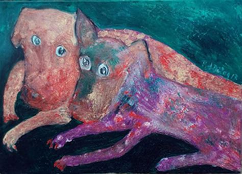 Artist reflects human society through paintings of dogs