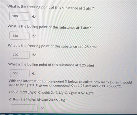 Solved What is the freezing point of this substance at 1 | Chegg.com