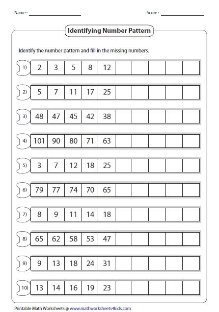 Pattern Worksheets | Number patterns, Identifying numbers, Math patterns