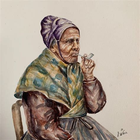 Old Woman Smoking Pipe Original Watercolor Portraitolp People - Etsy