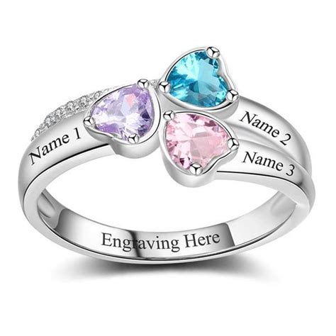 Personalized Mothers Rings with 3 Stones Engraved 3 Names Birthstone ...