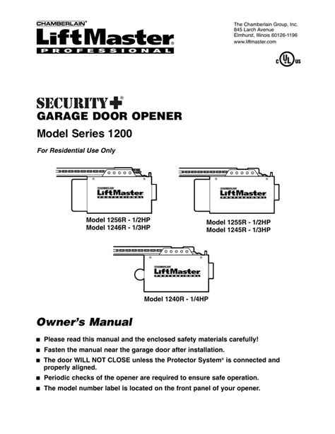 Liftmaster Garage Door Opener Manual 1/2 Hp