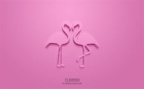 Download wallpapers Flamingo 3d icon, pink background, 3d symbols, Flamingo, creative 3d art, 3d ...