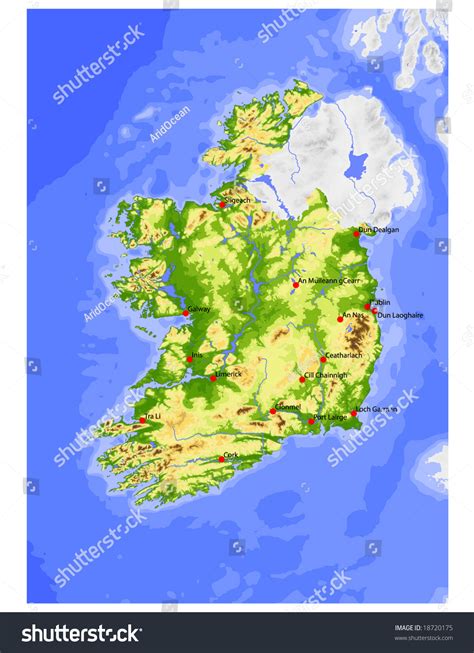 Ireland Republic Physical Vector Map Colored Stock Vector 18720175 - Shutterstock