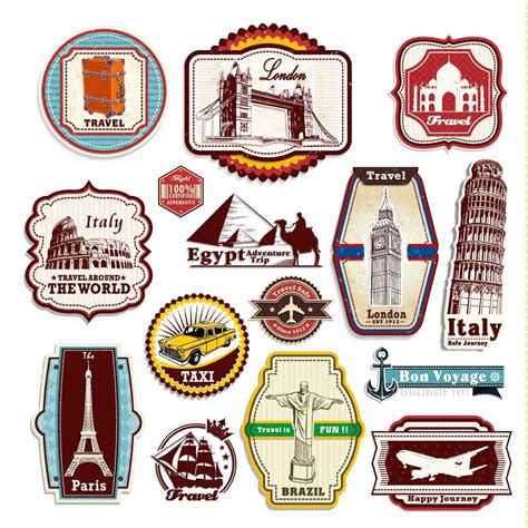 retro vintage travel suitcase stickers set of 15 luggage decal labels ...