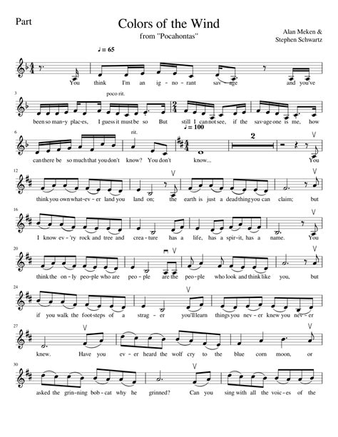 Colors of the Wind sheet music for Violin download free in PDF or MIDI