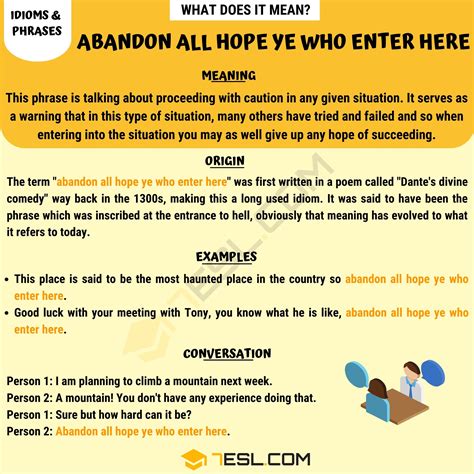 "Abandon All Hope Ye Who Enter Here" Meaning, Origin and Examples • 7ESL