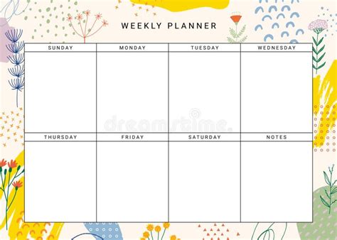 Weekly Planner Blank Template Stock Vector - Illustration of calendar, date: 100294811