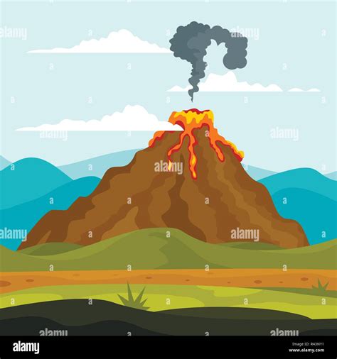 Volcano eruption lava earthquake banner concept. Flat illustration of ...