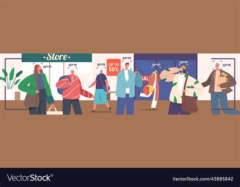 Characters in modern shopping mall interior Vector Image