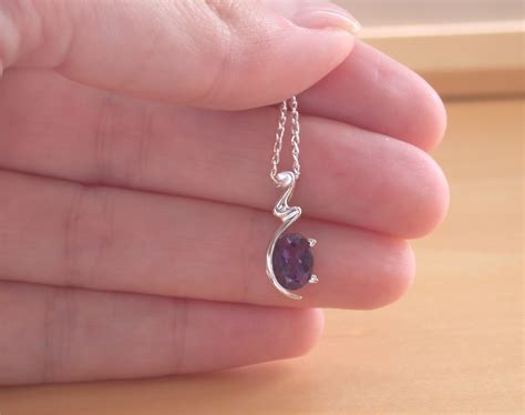 925 Amethyst Pendant & 18" Sterling Silver Chain/Oval Amethyst Necklace/Amethyst Jewellery ...