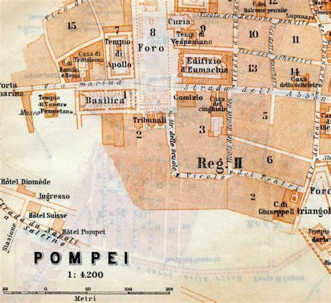 1912 Vintage Map of Pompeii Italy Vintage City Map Old