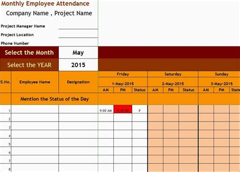 Employee Attendance Sheet with Time