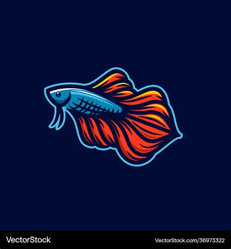 Beautiful red and blue betta fish or guppy logo Vector Image