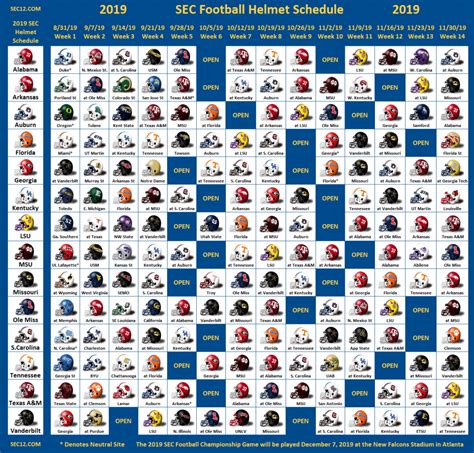 2019 SEC Football Helmet Schedule - SEC12.com - SEC Football