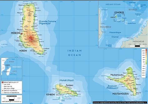 Comoros Map (Physical) - Worldometer