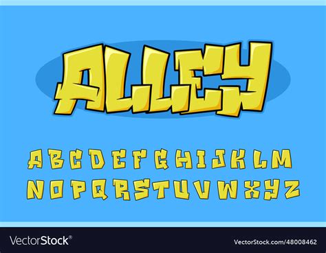 Alphabet yellow graffiti cartoon Royalty Free Vector Image