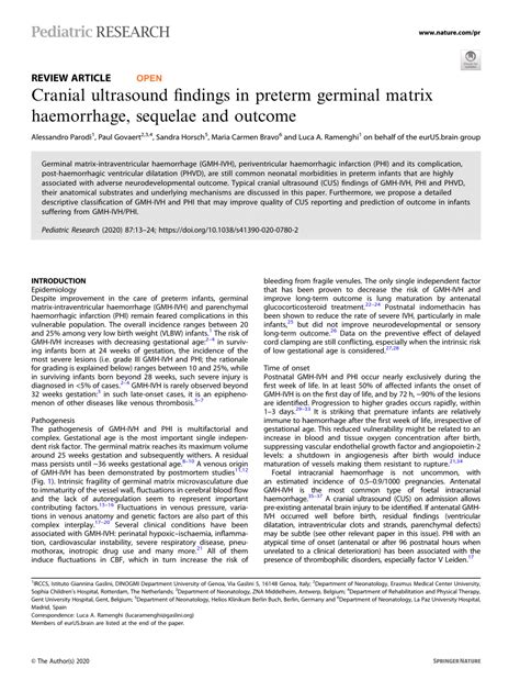 (PDF) Cranial ultrasound findings in preterm germinal matrix ...